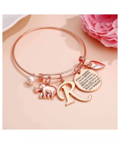 Elephant Gifts for Women Girls, Rose Gold Initial Elephant Charm Bracelets for Women Girls Friends Mom Daughter Birthday Insp...