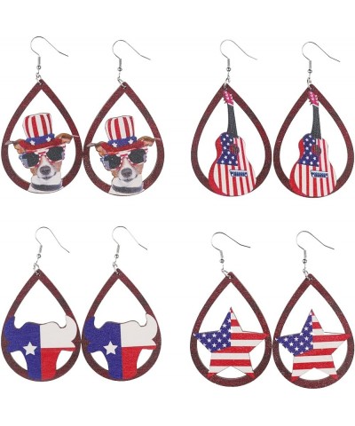 Patriotic American Flag Dangle Earrings Forth 4th of July Teardrop Earrings Red White Blue USA Star Heart American Flag Lips ...