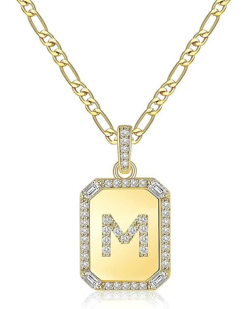 Gold Initial Necklaces for Women,Letter Necklace for Women Girls,Rectangle Necklace with Letters Monogram 18K Gold Plated Alh...