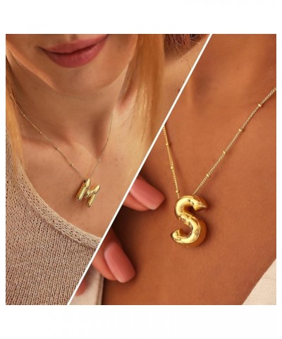 Bubble Letter Necklace Balloon Initial Necklaces for Women Girls Dainty Alphabet Pendant 14K Gold Plated Puffy Name Personali...