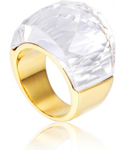 Crystal Glass Stainless Steel Band Ring Gold Plated Fashion Exaggerated Cubic Zirconia Rings Women's Stunning Large Statement...