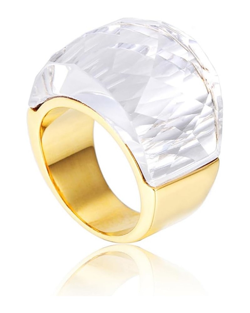 Crystal Glass Stainless Steel Band Ring Gold Plated Fashion Exaggerated Cubic Zirconia Rings Women's Stunning Large Statement...