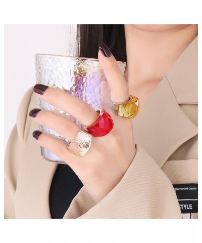 Crystal Glass Stainless Steel Band Ring Gold Plated Fashion Exaggerated Cubic Zirconia Rings Women's Stunning Large Statement...