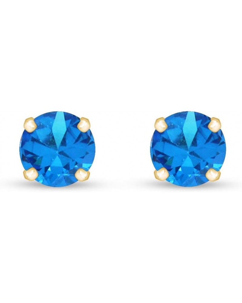 10k Yellow Gold 8mm Round Stud Earrings Simulated-Blue-Topaz $48.59 Earrings