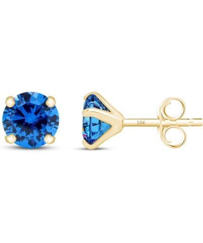 10k Yellow Gold 8mm Round Stud Earrings Simulated-Blue-Topaz $48.59 Earrings