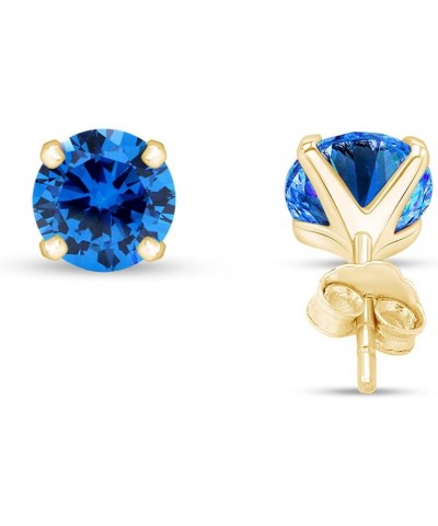 10k Yellow Gold 8mm Round Stud Earrings Simulated-Blue-Topaz $48.59 Earrings