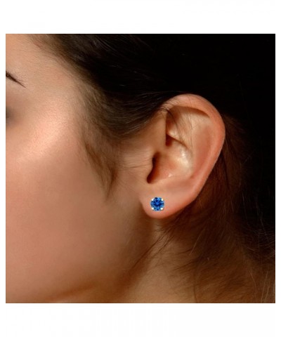 10k Yellow Gold 8mm Round Stud Earrings Simulated-Blue-Topaz $48.59 Earrings