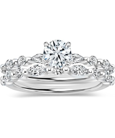 Round & Marquise Lab Grown White Diamond Solitaire Metal Beaded Bridal Ring Set for Her in 925 Sterling Silver 9 0.25 Carat L...