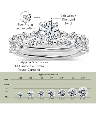 Round & Marquise Lab Grown White Diamond Solitaire Metal Beaded Bridal Ring Set for Her in 925 Sterling Silver 9 0.25 Carat L...