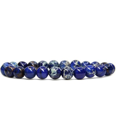 Handmade Gem Semi Precious Gemstone 8mm Round Beads Stretch Bracelet 7" Unisex Royal Blue Sea Sediment Jasper $6.50 Bracelets