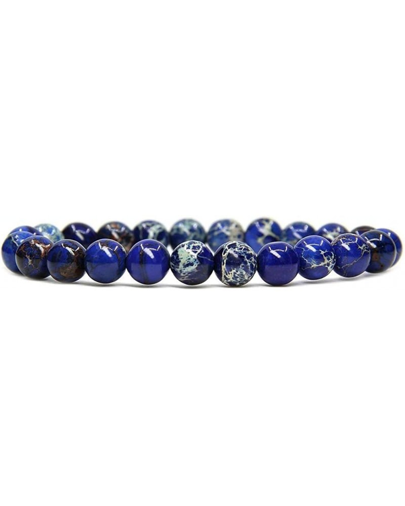 Handmade Gem Semi Precious Gemstone 8mm Round Beads Stretch Bracelet 7" Unisex Royal Blue Sea Sediment Jasper $6.50 Bracelets