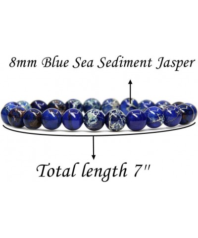 Handmade Gem Semi Precious Gemstone 8mm Round Beads Stretch Bracelet 7" Unisex Royal Blue Sea Sediment Jasper $6.50 Bracelets