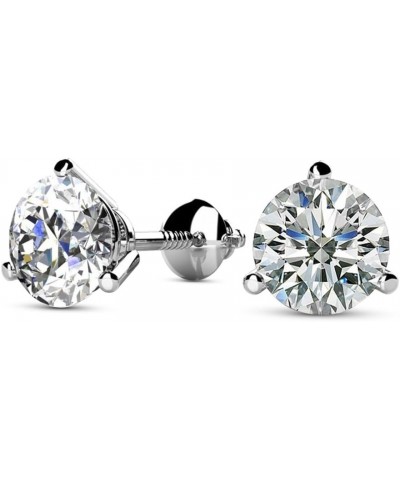 Natural Round Brilliant Solitaire Diamond Stud Earrings for Women 3 Prong Martini Cocktail Screw Back (G-H Color SI2-I1 Clari...