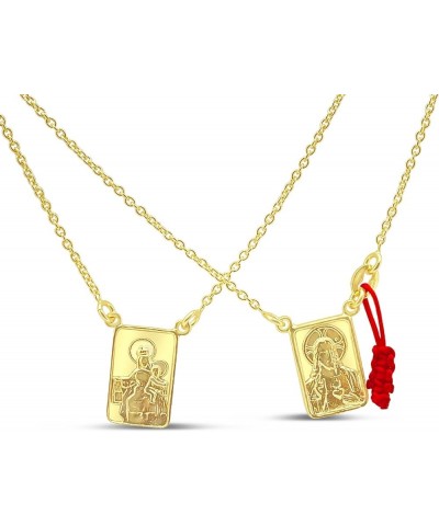 14k Gold Plated Scapular Necklace with Red Cord - Corazon Sagrado (Sacred Heart of Jesus) and Virgin Mary Medals - 24 Inch Ye...