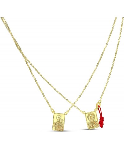 14k Gold Plated Scapular Necklace with Red Cord - Corazon Sagrado (Sacred Heart of Jesus) and Virgin Mary Medals - 24 Inch Ye...