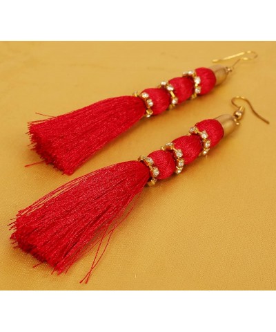 Indian Bollywood Colorful Bead Trendy Elegant Fresh Fashion Earrings In Gold or Silver Tone For Women. D026 Carmine $9.60 Ear...