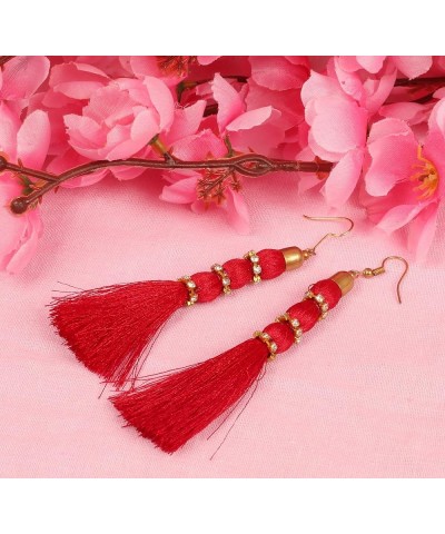 Indian Bollywood Colorful Bead Trendy Elegant Fresh Fashion Earrings In Gold or Silver Tone For Women. D026 Carmine $9.60 Ear...