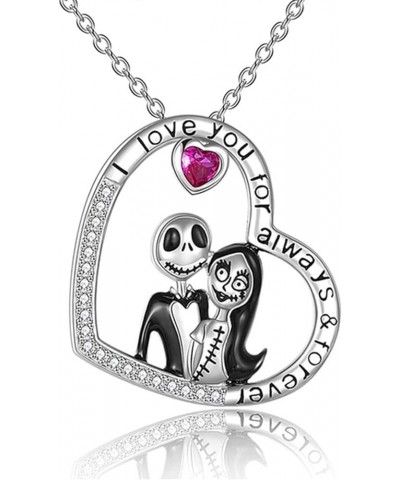 Jack and Sally Pendant Necklace for Halloween Valentines Day Gift, Heart Crystal Pendant Necklace The Nightmare Before Christ...