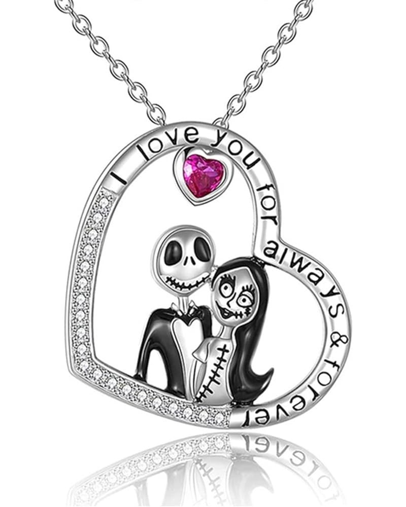 Jack and Sally Pendant Necklace for Halloween Valentines Day Gift, Heart Crystal Pendant Necklace The Nightmare Before Christ...