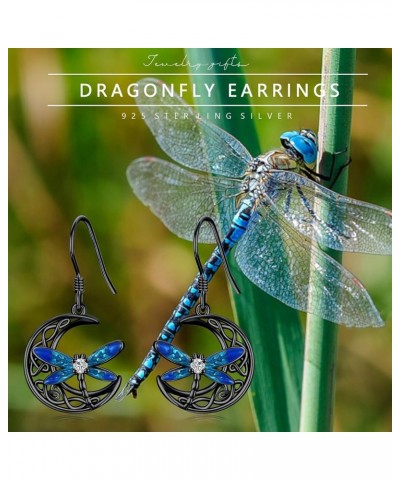 Dragonfly Dangle Earrings 925 Sterling Silver Celtic Moon Drop Earrings Irish Celtic Jewelry Gifts for Women Girls Black $16....