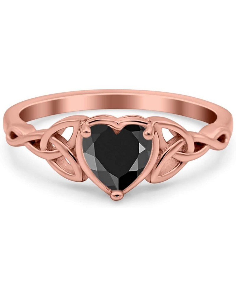 Heart Celtic Art Deco Wedding Engagement Bridal Promise Ring Simulated Cubic Zirconia 925 Sterling Silver Rose Tone, Simulate...