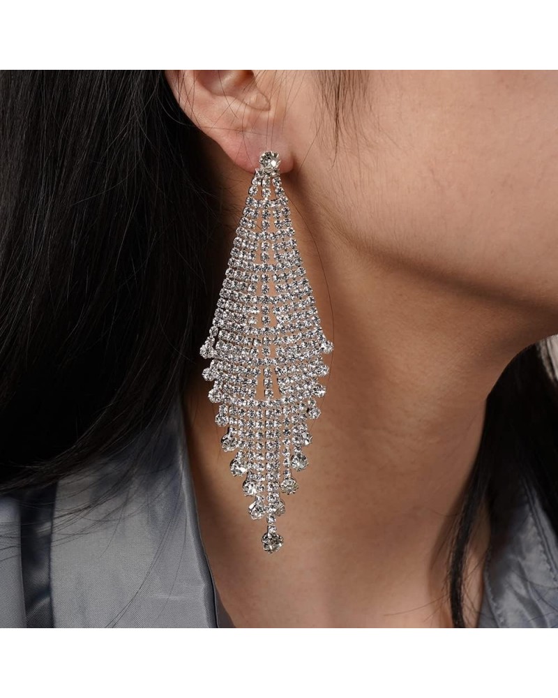 Fashion Chandelier Tassel Long Earrings for Women Girls Rhinestone Statement Earrings Drop Dangle Earrings for Wedding Valent...