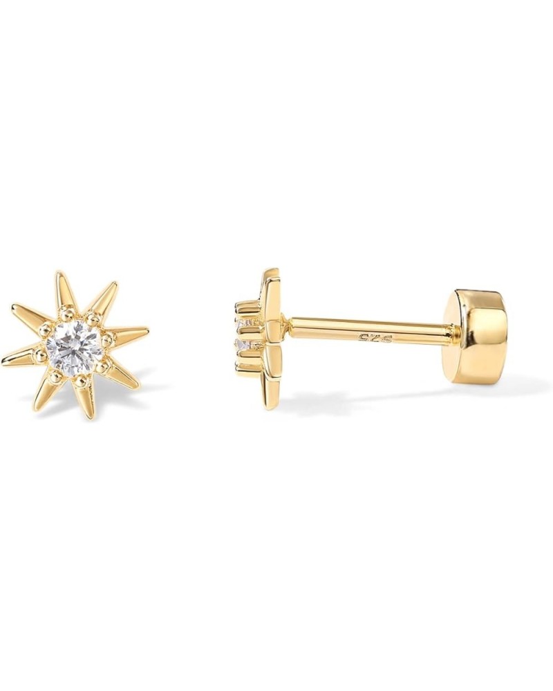 14K Gold Plated Solid 925 Sterling Silver Post Flat Back Stud Earrings for Women | Cartilage Helix Piercing | Cubic Zirconia ...