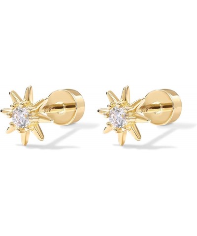 14K Gold Plated Solid 925 Sterling Silver Post Flat Back Stud Earrings for Women | Cartilage Helix Piercing | Cubic Zirconia ...