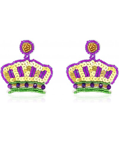 Mardi Gras Earrings Bling for Women, Mardi Gras Crown Earrings, Mardi Gras Beaded Earrings, Mardi Gras Party Jewelry $5.33 Ea...