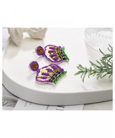 Mardi Gras Earrings Bling for Women, Mardi Gras Crown Earrings, Mardi Gras Beaded Earrings, Mardi Gras Party Jewelry $5.33 Ea...