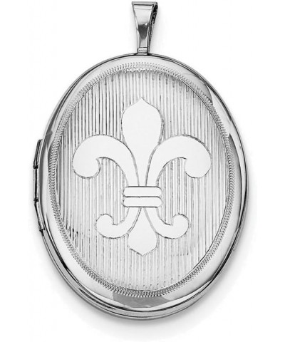 Sterling Silver 26mm Fleur De Lis Oval Locket Necklace $38.24 Necklaces