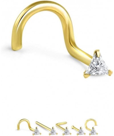 14k Solid Yellow Gold Nose Ring, Stud, Nose Screw, L Bend, Nose Bone Triangle CZ 22G 20G or 18G 22 Gauge - Nose Bone $16.28 B...