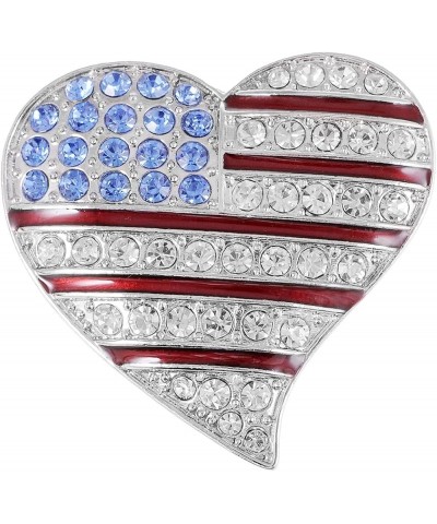 Silver Tone Crystal Rhinestone 4th of July American USA Flag Patriotic Pin Brooch Heart $12.25 Brooches & Pins