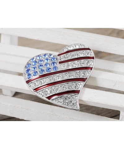 Silver Tone Crystal Rhinestone 4th of July American USA Flag Patriotic Pin Brooch Heart $12.25 Brooches & Pins