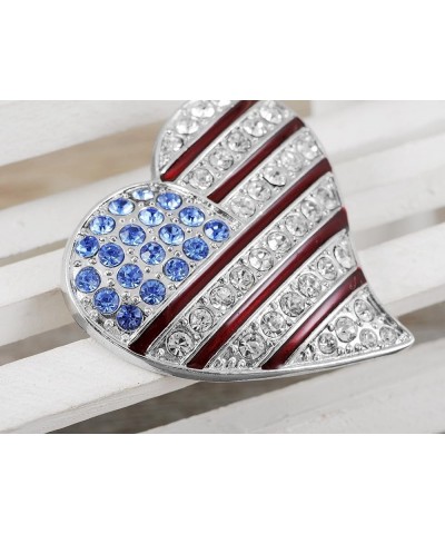 Silver Tone Crystal Rhinestone 4th of July American USA Flag Patriotic Pin Brooch Heart $12.25 Brooches & Pins