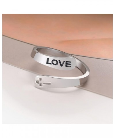 Stainless Steel Cross Statement Ring Faith Hope Love Christian Finger Open Rings for Women Girls Inspirational Jewelry Gifts ...