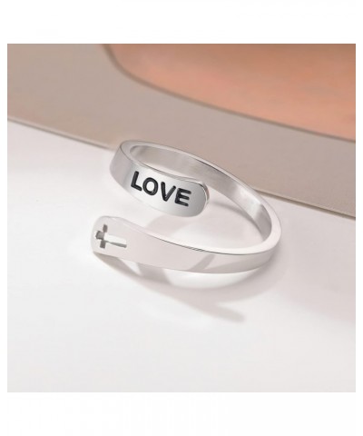 Stainless Steel Cross Statement Ring Faith Hope Love Christian Finger Open Rings for Women Girls Inspirational Jewelry Gifts ...