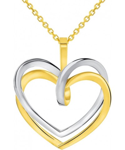 14k Two-Tone Gold Elegant Double Open Heart Pendant with Cable, Curb or Figaro Chain Necklace 16.0 Inches Cable Chain $87.45 ...