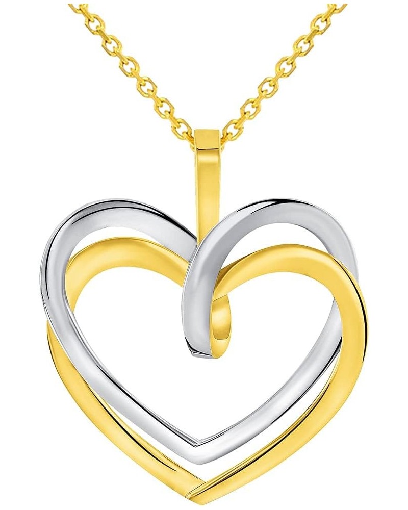 14k Two-Tone Gold Elegant Double Open Heart Pendant with Cable, Curb or Figaro Chain Necklace 16.0 Inches Cable Chain $87.45 ...