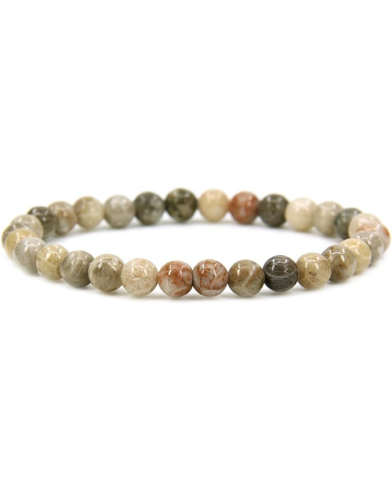 Natural Gemstone 6mm Round Beads Stretch Bracelet 7 Inch Coral Fossil $7.79 Bracelets