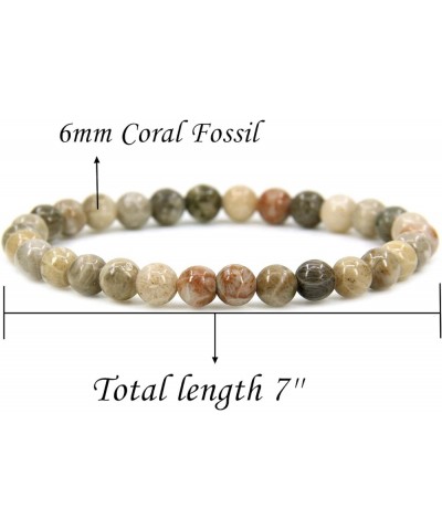 Natural Gemstone 6mm Round Beads Stretch Bracelet 7 Inch Coral Fossil $7.79 Bracelets