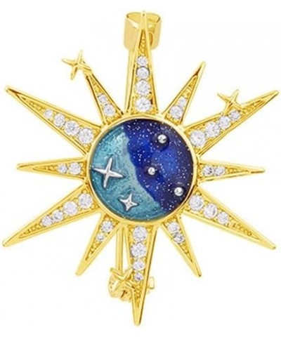 Dainty Sun and Stars Brooch Pin for Women Girls Men Delicate Cubic Zirconia Crystal Universe Starry Sky Brooches Lapel Pins S...