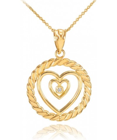 10k Yellow Gold Roped Circle Diamond Love Double Open Heart Charm Pendant Necklace 22.0 Inches $68.19 Necklaces