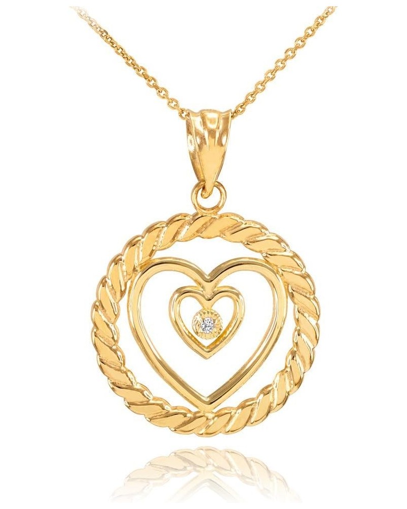 10k Yellow Gold Roped Circle Diamond Love Double Open Heart Charm Pendant Necklace 22.0 Inches $68.19 Necklaces