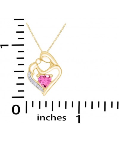 Simulated Birthstone & White Natural Diamond Accent Mother & Child Heart Pendant Necklace In 14k Yellow Gold Over Sterling Si...