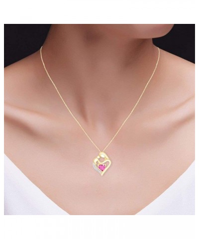 Simulated Birthstone & White Natural Diamond Accent Mother & Child Heart Pendant Necklace In 14k Yellow Gold Over Sterling Si...