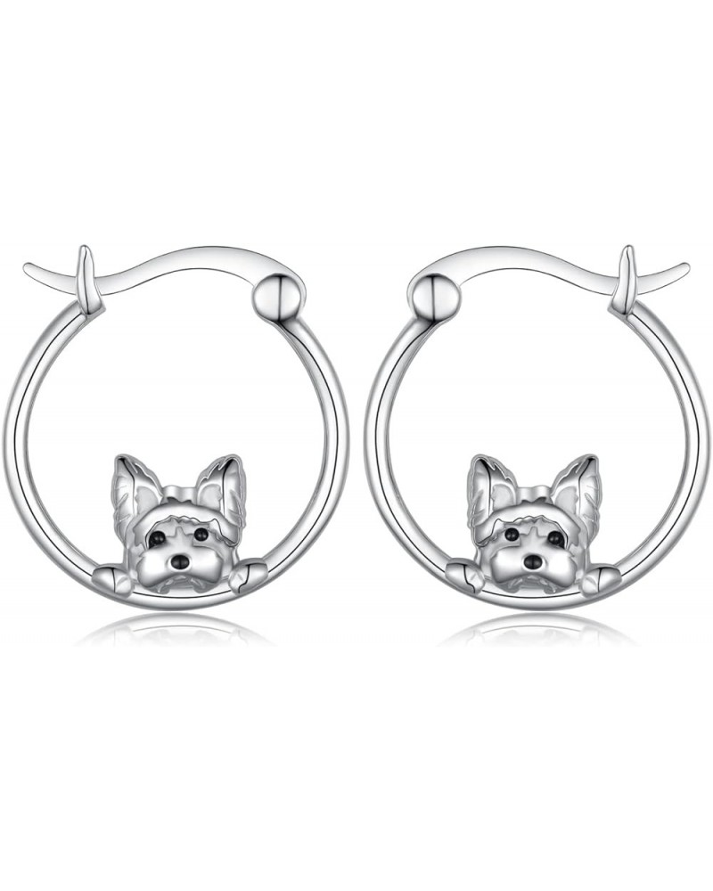 Dog Earrings Sterling Silver Yorkie/Schnauzer/Chihuahua Hoop Earrings Animal Dog Jewelry for Women Girls Yorkie $20.29 Earrings