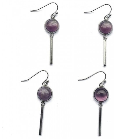 8mm 10mm 12mm Natural Crystal Stones Stainless Steel Dainty Tube Bar Dangle Earrings Amethyst 8.0 Millimeters $9.59 Earrings