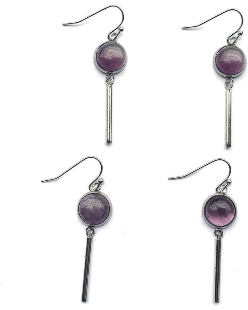 8mm 10mm 12mm Natural Crystal Stones Stainless Steel Dainty Tube Bar Dangle Earrings Amethyst 8.0 Millimeters $9.59 Earrings