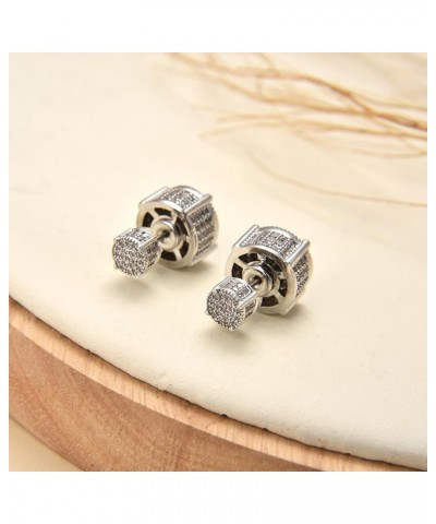 Double Two Sided Cubic Zirconia Stud Earrings for Men Women, Reversible Gold Rhodium Plated Front Back Stud Earrings Rhodium ...